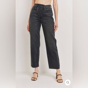 Criss Cross High Rise Straight Jeans In Washed Black